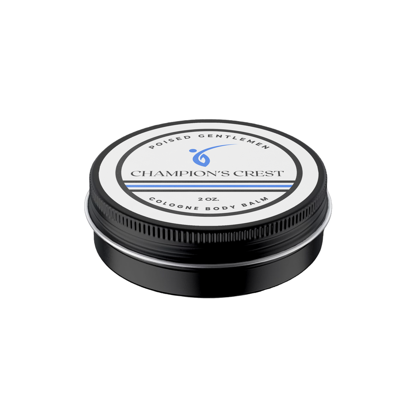 Cologne body balm container with 'Champion's Crest' branding on a white background