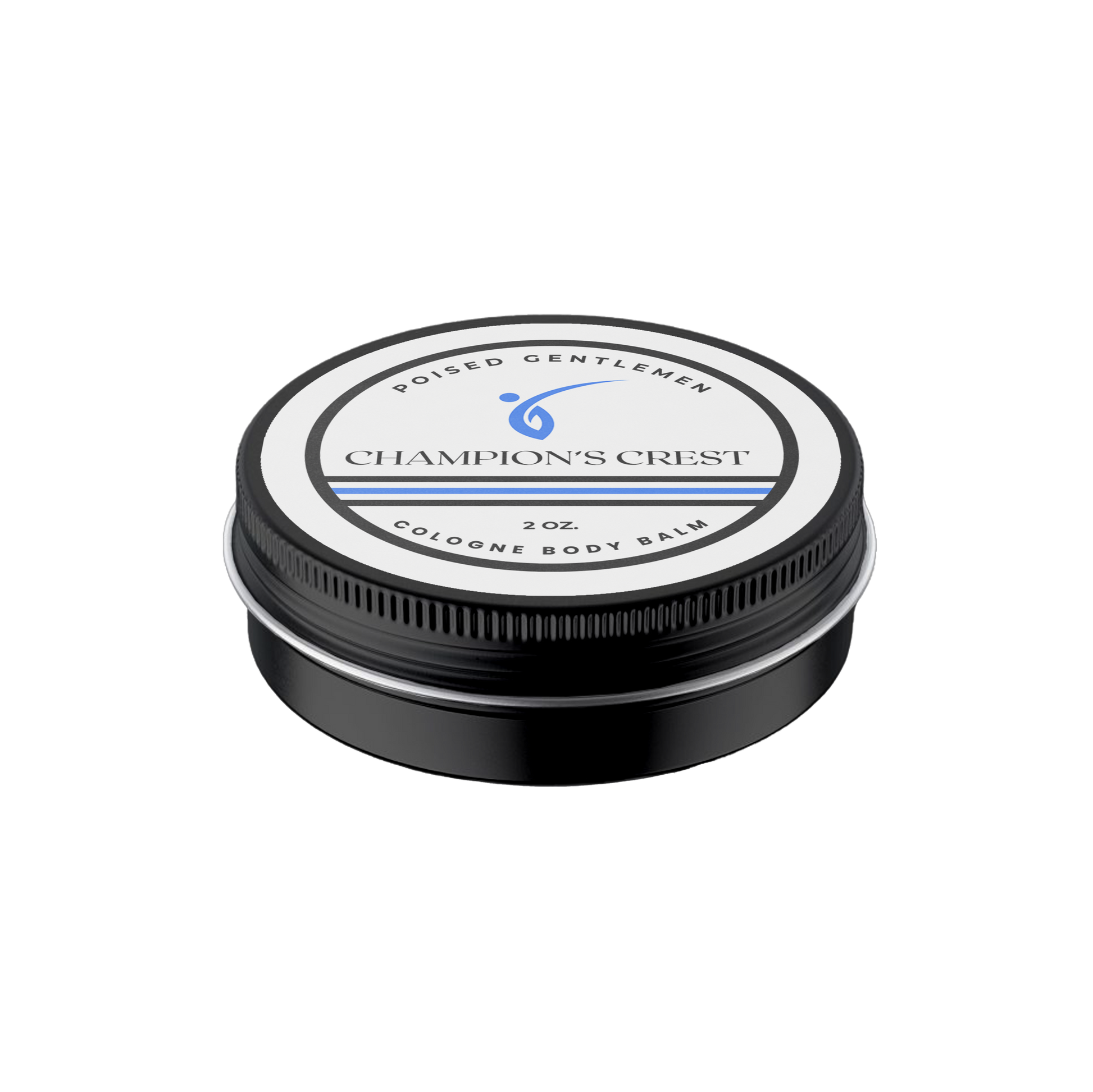 Cologne body balm container with 'Champion's Crest' branding on a white background