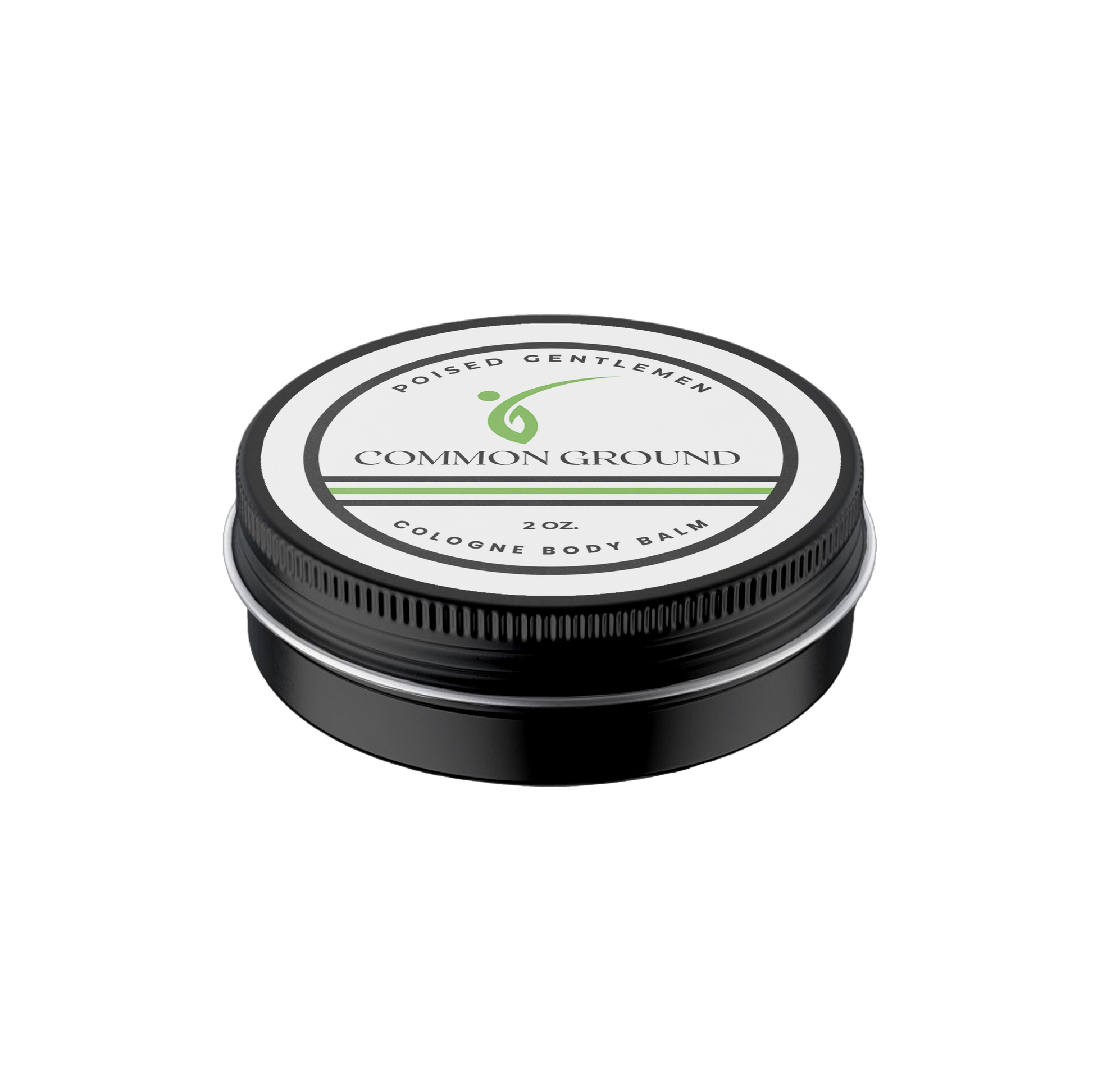 Cologne body balm container with 'Common Ground' branding on a white background